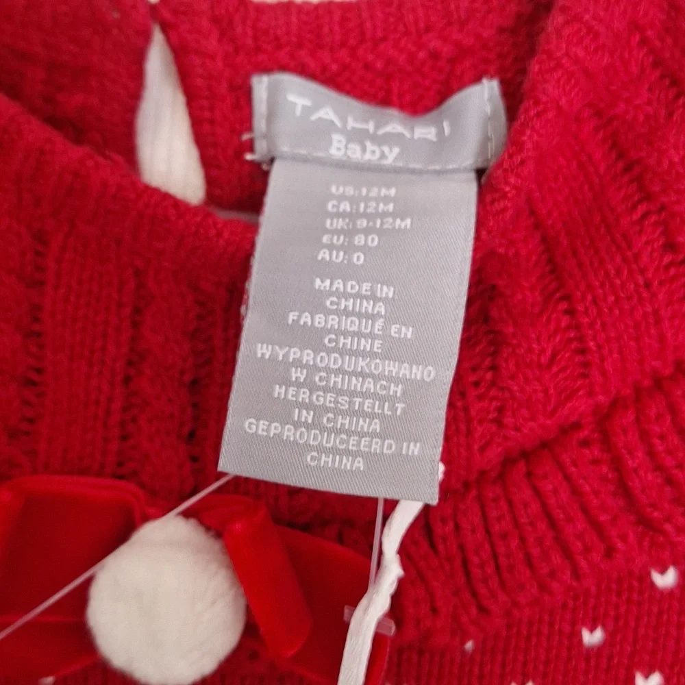 Tahari Baby Girl 12 Month Christmas Sweater Dress NWT